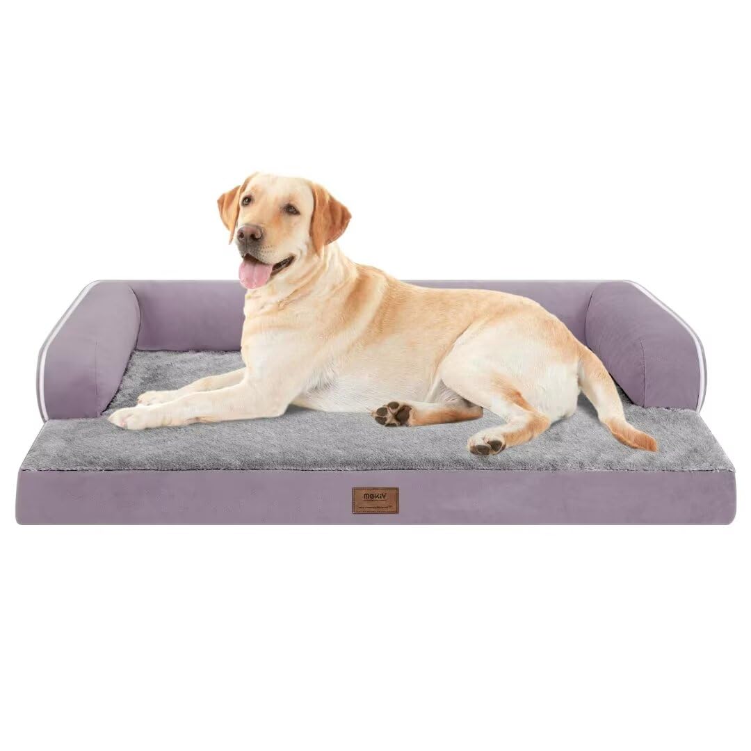 Orthopedic Large Dog Bed Washable, Orthopedic Dog Beds With Egg Foam Support, Removable, Machine Washable Plush Cover And Non-Slip Bottom For Xxlarge Extra Large Dogs - Purple Dog Bed