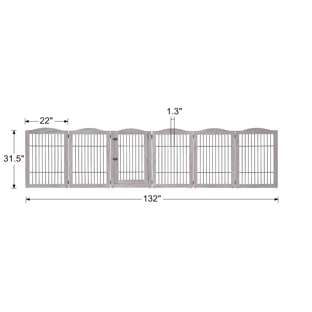 Unipaws 132?Extra Wide Dog Gate And Pet Playpen, Free Standing Tall Dog Fence With Walk Through Door, Dog Barriers For Home, Use As Indoor Dogs Cats Pen, Rabbit Pen, Baby Gate, Weathered Grey