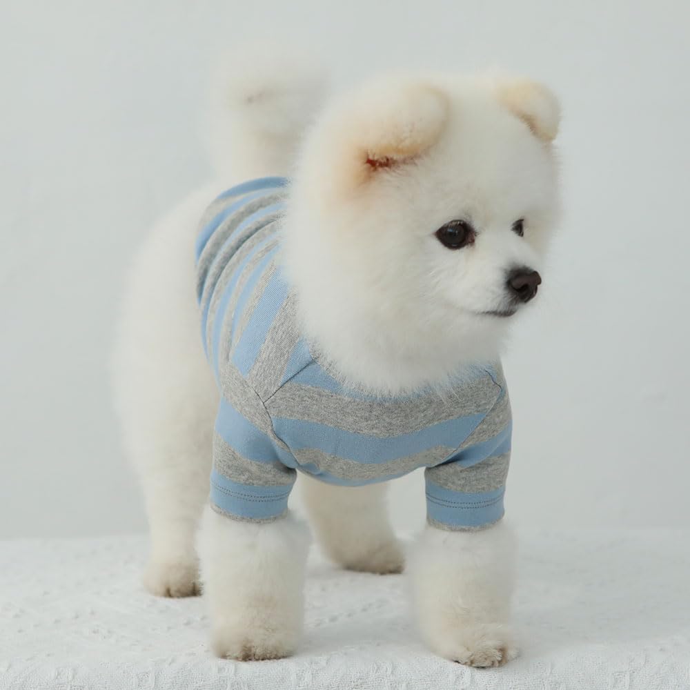 Lucky Petter Dog Cotton Shirts For Small And Large Dogs Rugby Striped T-Shirts Soft Breathable Dog Shirt Pet Clothes (Small, Blu