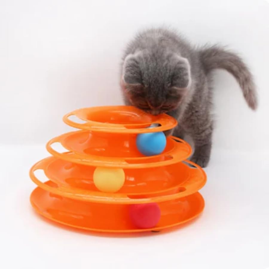 Psk Pet Mart Interactive 3 Layers Tower Track Roller Toy With Colorful Balls Toy Ideal For Playing Cats And Kittens (Multicolor)