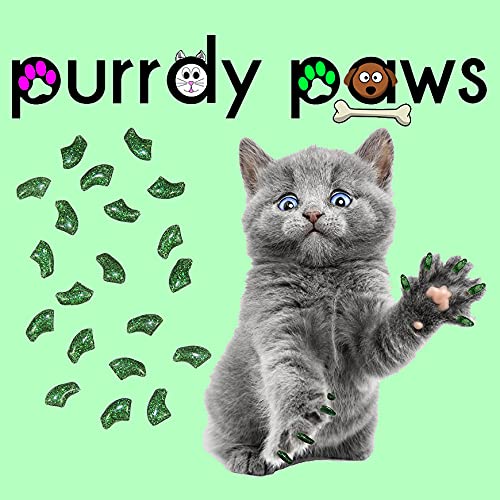Purrdy Paws Soft Nail Caps For Cat Claws Green Glitter Large