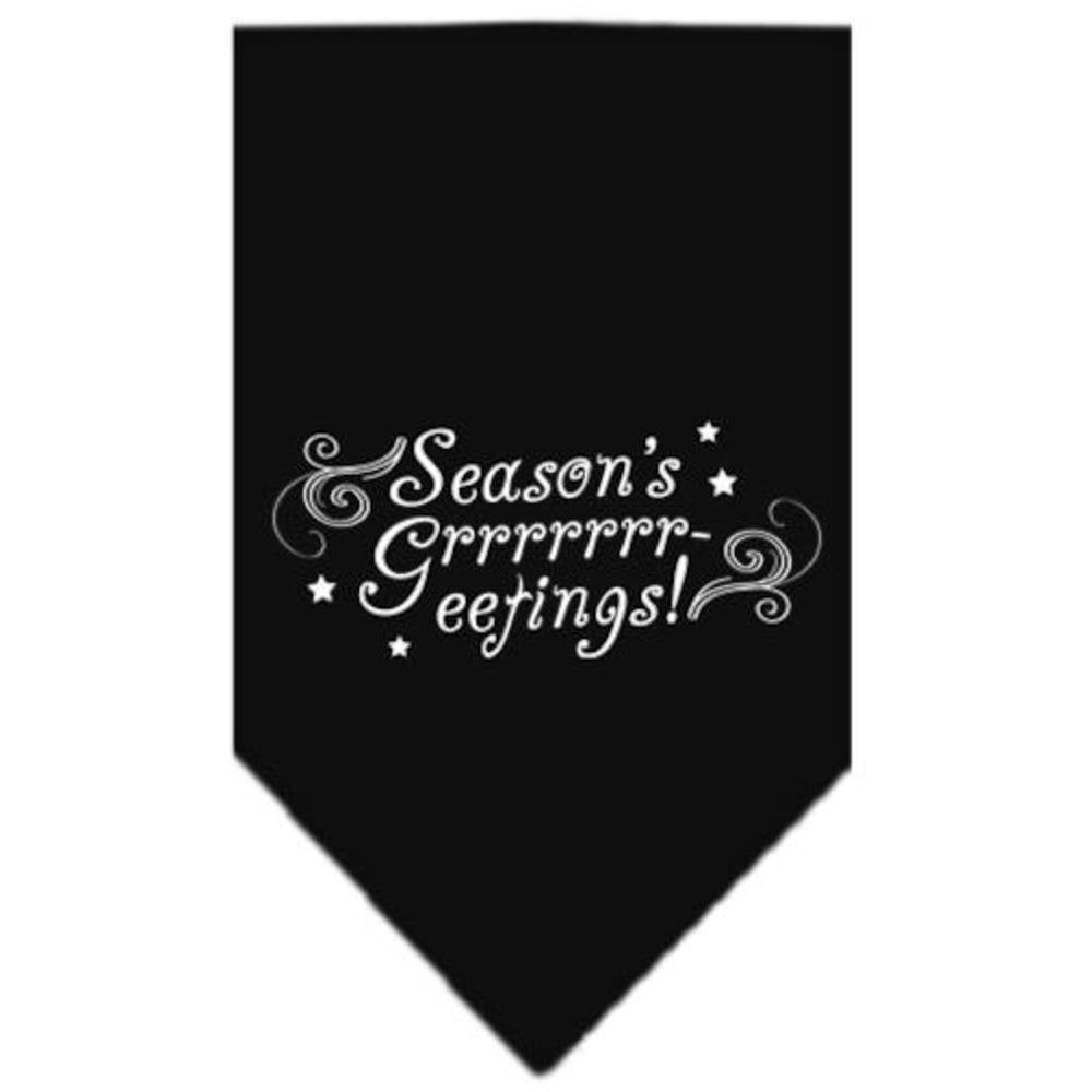 Christmas Pet and Dog Bandana Screen Printed, &quot;Season's Greetings&quot; Black Large
