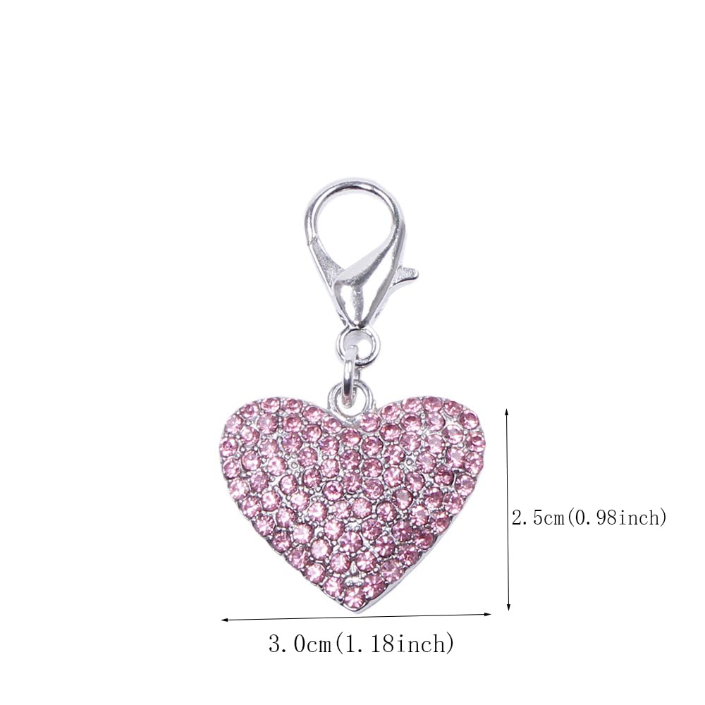 Dog Cat Bling Heart Full Rhinestones Charm Pendant Pet Puppy Necklace Collar Jewelry Accessory(Pink)