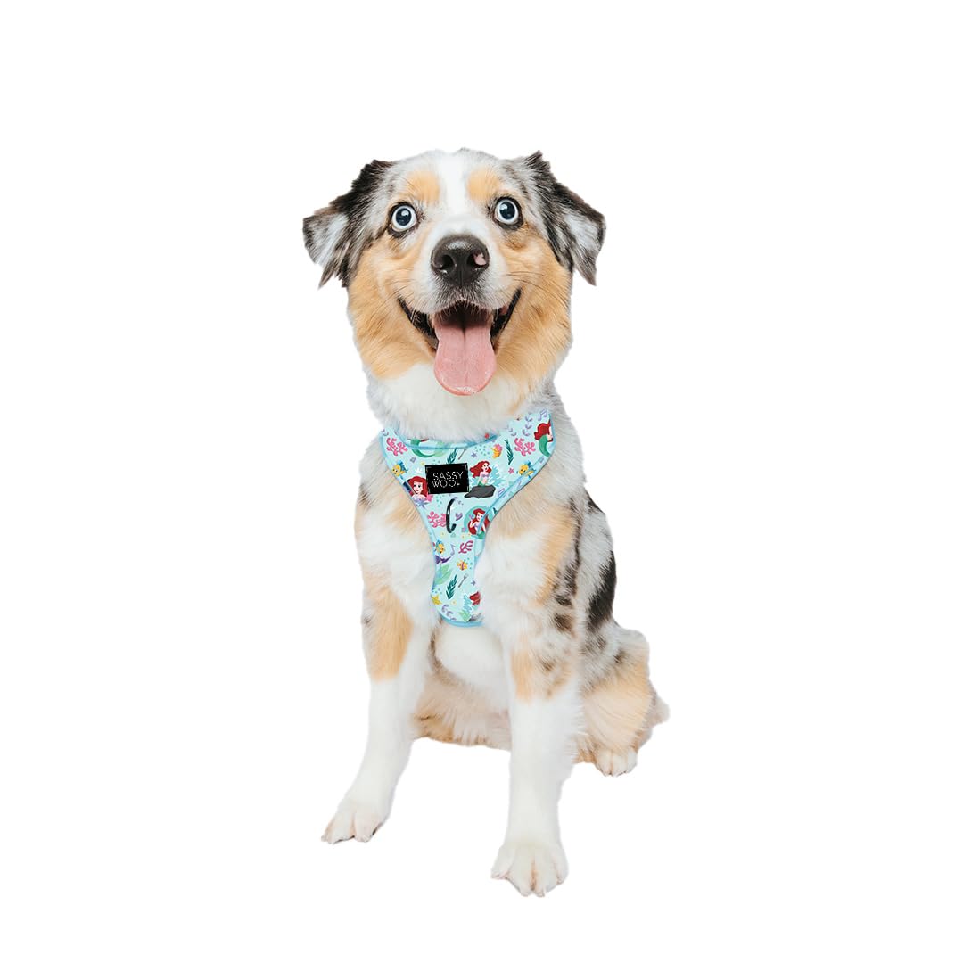 Sassy Woof Dog Adjustable Harness - Disney Princess Little Mermaid Ariel - M, Breathable Mesh, No Pull Design With Two D-Rings, 