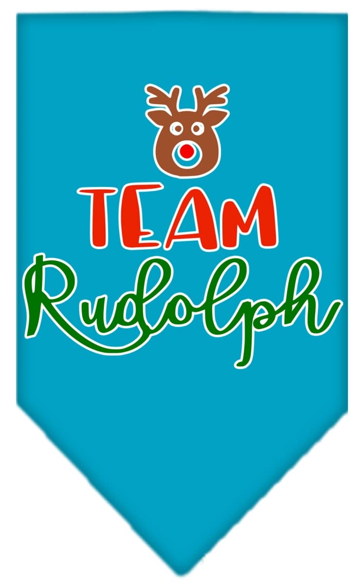 Christmas Pet and Dog Bandana Screen Printed, &quot;Team Rudolph&quot; Turquoise Large