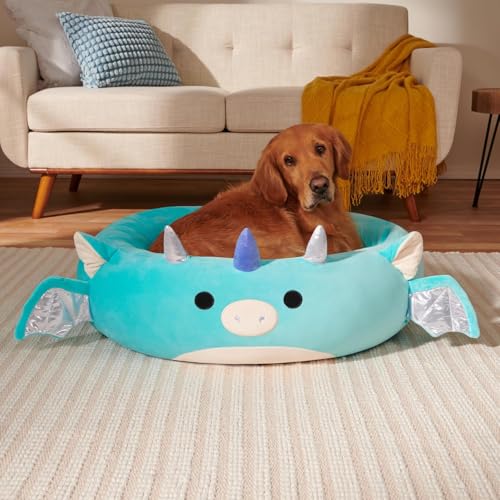 Squishmallows Original Plush Pet Bed - 30-Inch Blue Dragon - Soft Polyester for Dogs & Cats - Model JPT0883-L