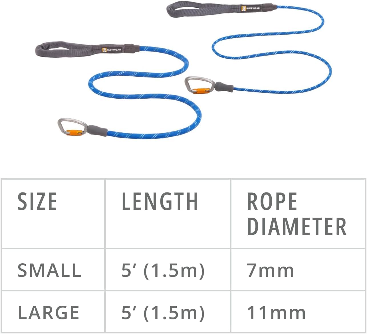 Ruffwear, Knot-A-Leash Dog Leash, Reflective Rope Lead With Carabiner, Blue Pool, Large