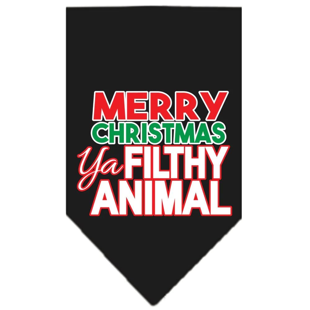 Christmas Pet and Dog Bandana Screen Printed, "Merry Christmas, Ya Filthy Animal" White Large