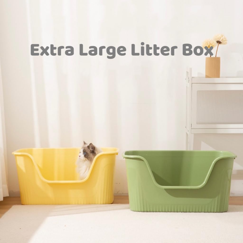 TownTime Extra Large Litter Box with High Sides 25.27'' Lx17.83 Wx13.11 H,Anti-Splashing Kitty Litter Box,Tool-Free Assembly,Mul