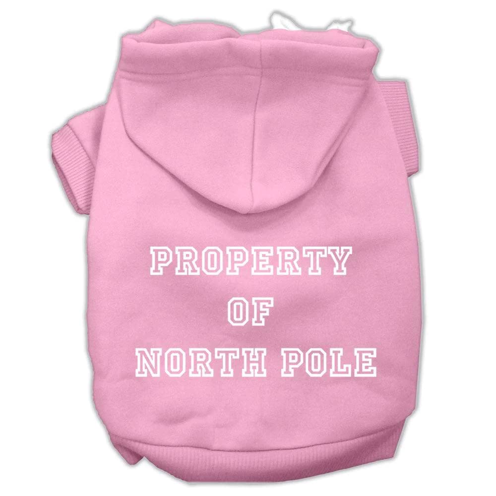 Christmas Pet Dog & Cat Hoodie Screen Printed, Property of North Pole Light Pink XS (0-3 lbs.)