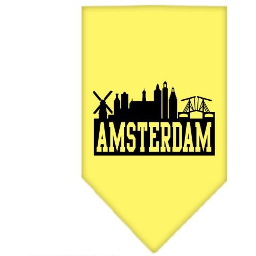 Pet and Dog Bandana Screen Printed, &quot;Amsterdam Skyline&quot; Yellow Small