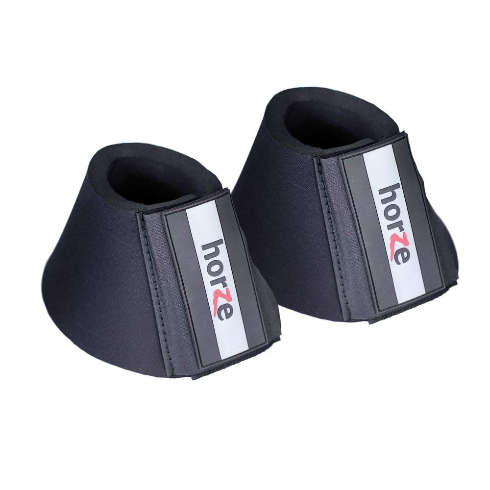 HORZE Pro Overreach Bell Boots for Horses | Neoprene Pair - Black - L