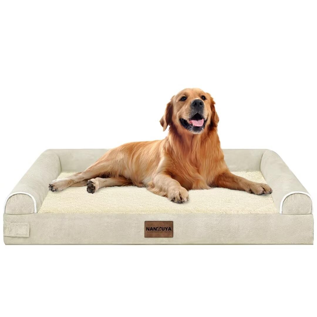 Large Dog Bed Orthopedic Washable: Beds Bolster Xl Bed Big Xlarge Dogs Egg Crate Foam Couch Sofa Waterproof With Removable Cover - Beige