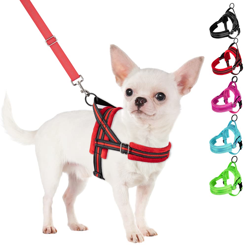 Slowton No Pull Small Dog Harness And Leash Set, Puppy Soft Vest Harness Neck & Chest Adjustable, Reflective Lightweight Harness & Anti-Twist Pet Lead Combo For Small Medium Dogs (Red, Xs)