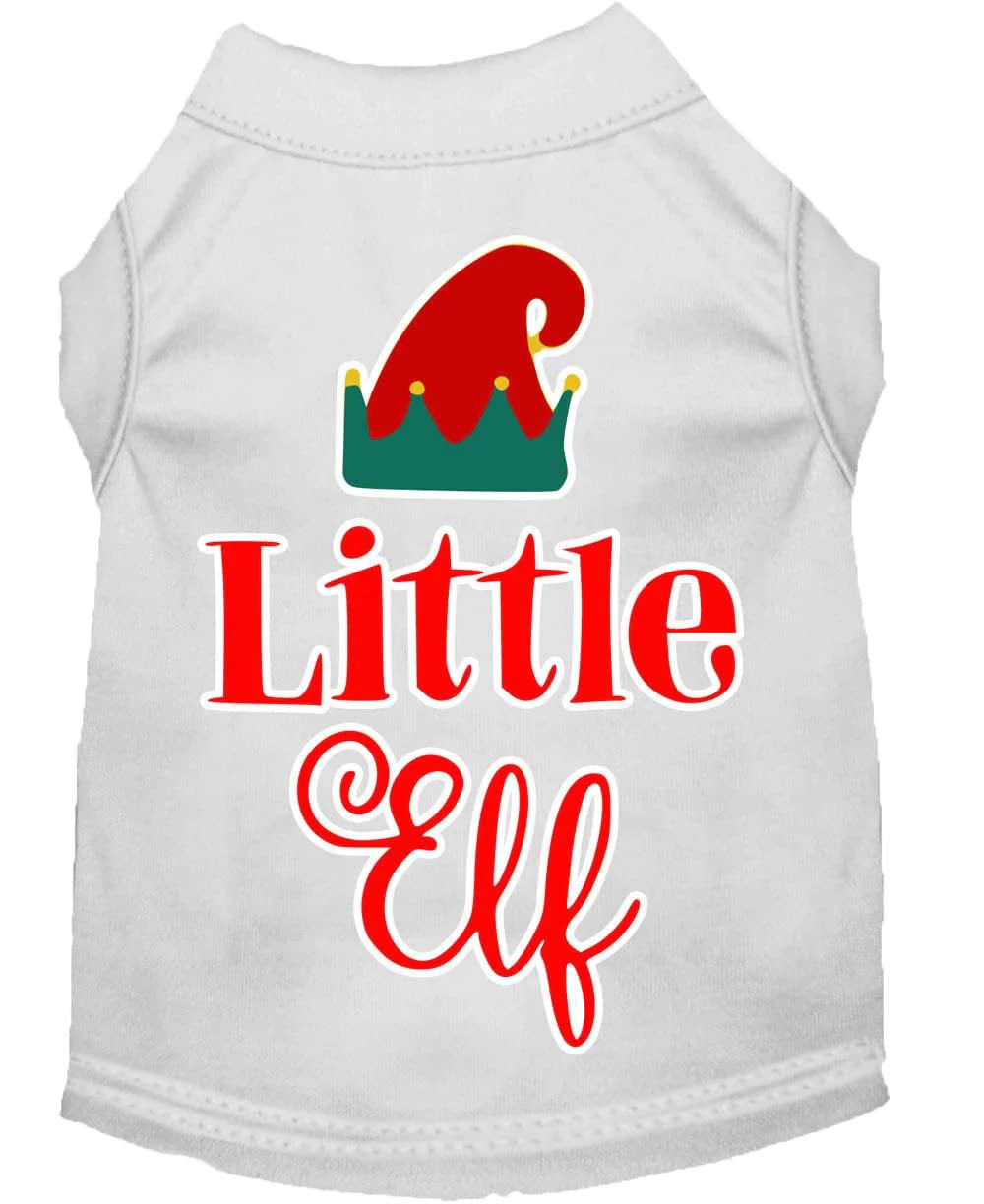 Christmas Pet Dog & Cat Shirt Screen Printed, &quot;Little Elf&quot; White SM (3-6 lbs.)
