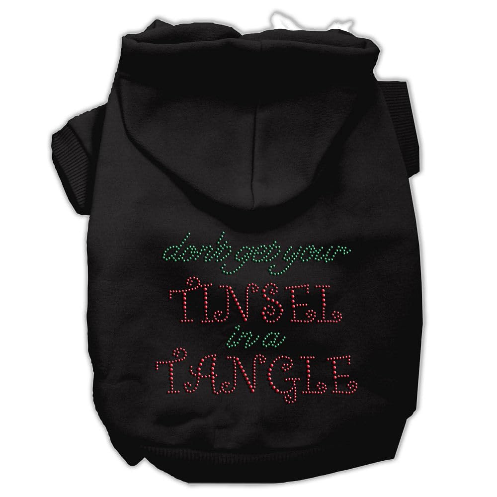 Christmas Pet, Dog & Cat Hoodie Rhinestone, 'Don'T Get Your Tinsel In A Tangle' Black 3Xl (25-35 Lbs.)