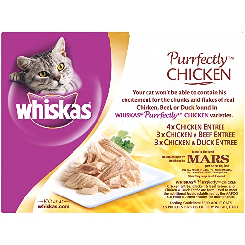 WHISKAS PURRFECTLY Chicken Variety Pack Wet Adult Cat Food 3 Ounces (Four 10-Count Boxes)