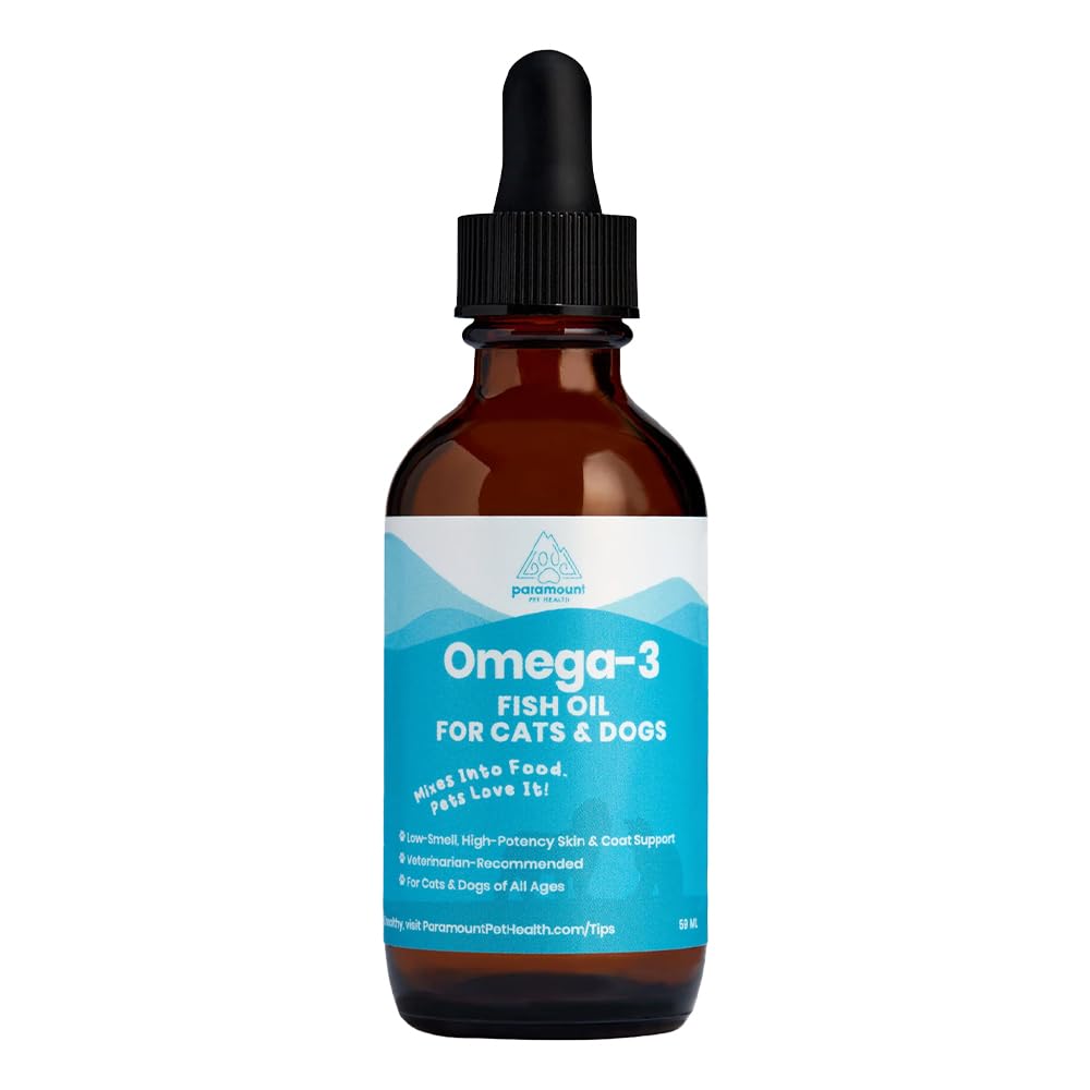 Paramount Pet Health Wild-Caught Omega 3 Fish Oil for Dogs & Cats, Liquid EPA DHA Supplement for Skin, Coat, Joints & Heart, Low