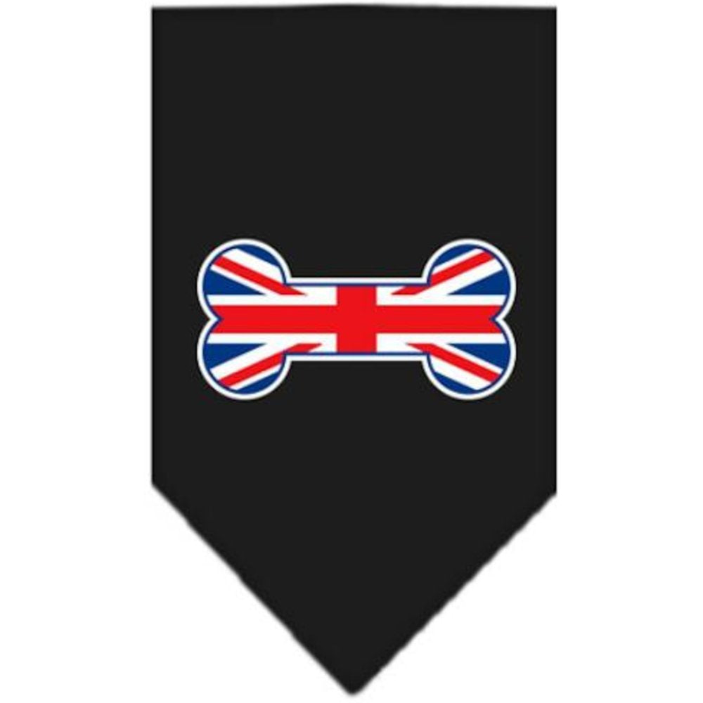 Pet and Dog Bandana Screen Printed, &quot;Bone Shaped UK Flag&quot; Black Large