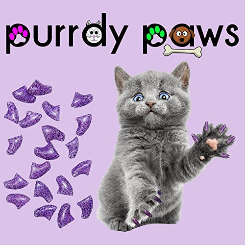 Purrdy Paws 40 Pack Soft Nail Caps For Cat Claws Purple Holographic Glitter Large