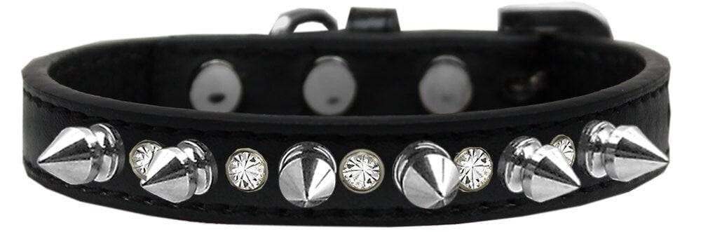 Pet and Dog Spike Collar, Clear Crystals & Silver Spikes” Black 14