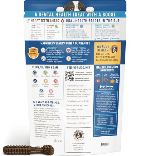Bernies Charming Chompers - Daily Dental Chews for Dogs 15-25 Lbs. - 30 Count - Cleans Teeth, Freshens Breath, + Boosts Oral-Gu