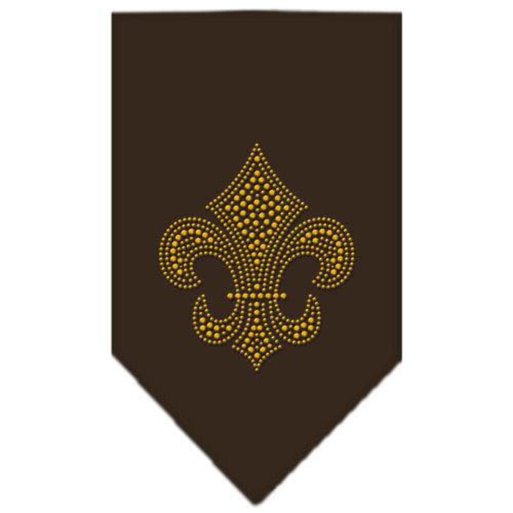 Pet and Dog Bandana Rhinestone, "GOLD Fleur De Lis" Cocoa Small