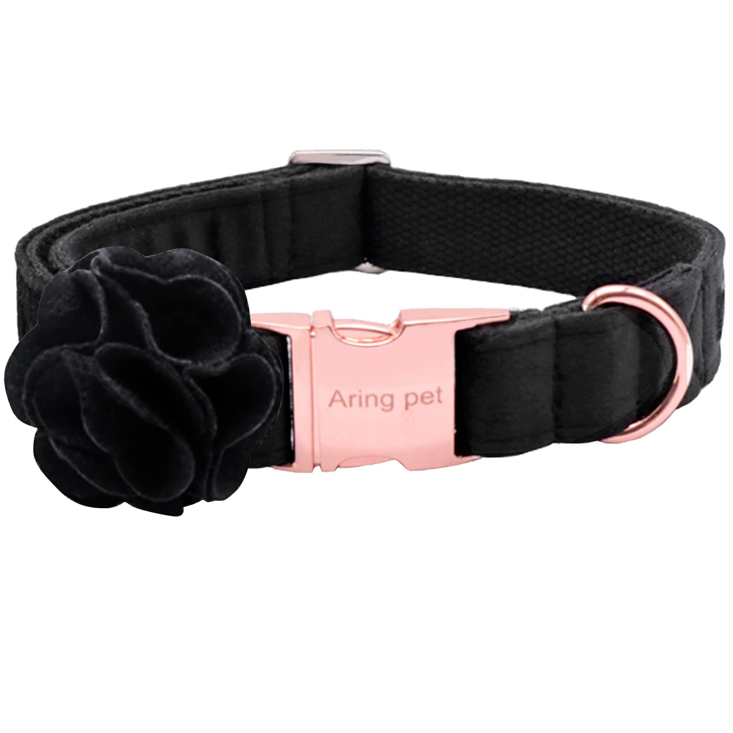 Aring Pet Velvet Dog Collar, Adorable Black Dog Collars With Detachable Felt Flower, Adjustable Soft Velvet Dogs Collar Flower With Metal Buckle For Small Medium Large Dogs