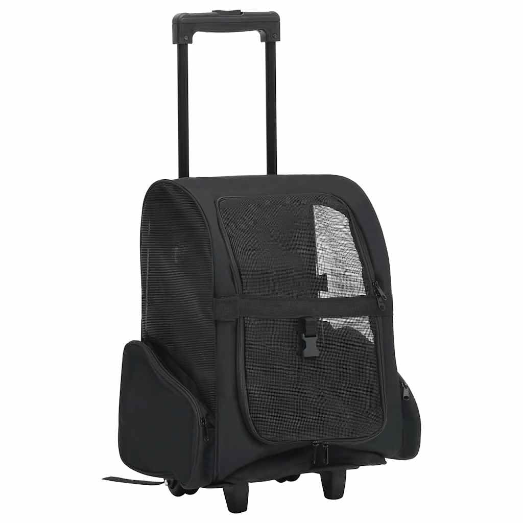 vidaXL Black Foldable Pet Trolley - Multipurpose Pet Carrier with Mesh Windows - Collapsible Pet Handbag and Backpack - Portable