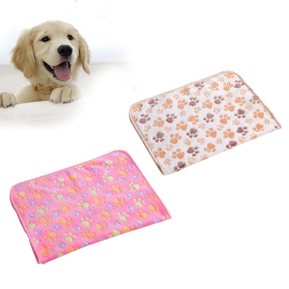 ZOOMELLA 2pcs Warm Cartoon Paw Print Cushion for Puppy Fleece Soft Blanket Bed Mat| Pet Supplies|Dog Supplies|Beds