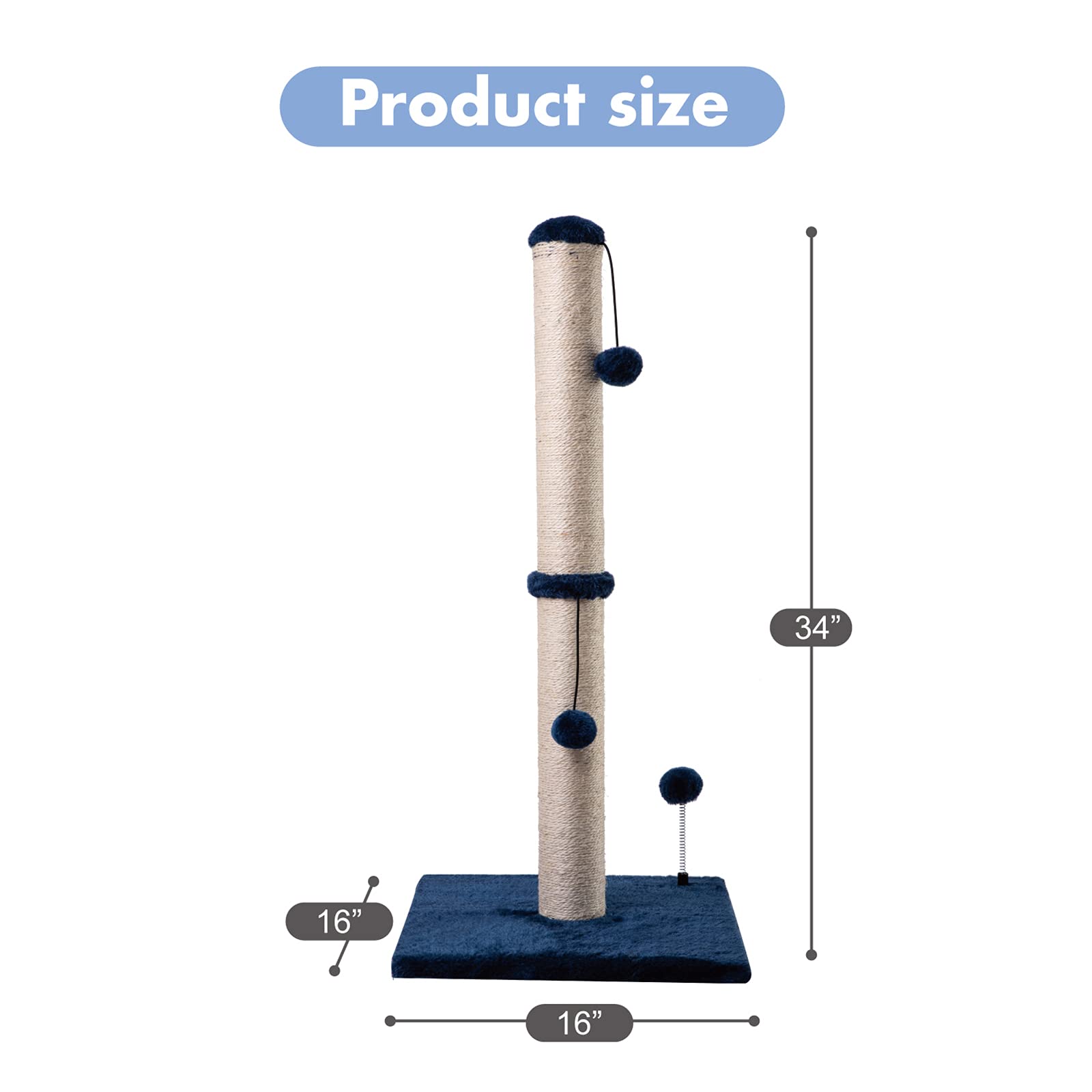 MECOOL 34 Tall Cat Scratching Post Premium Basics Kitten Scratcher Sisal Scratch Posts Trees with Hanging Ball for Indoor Cats,