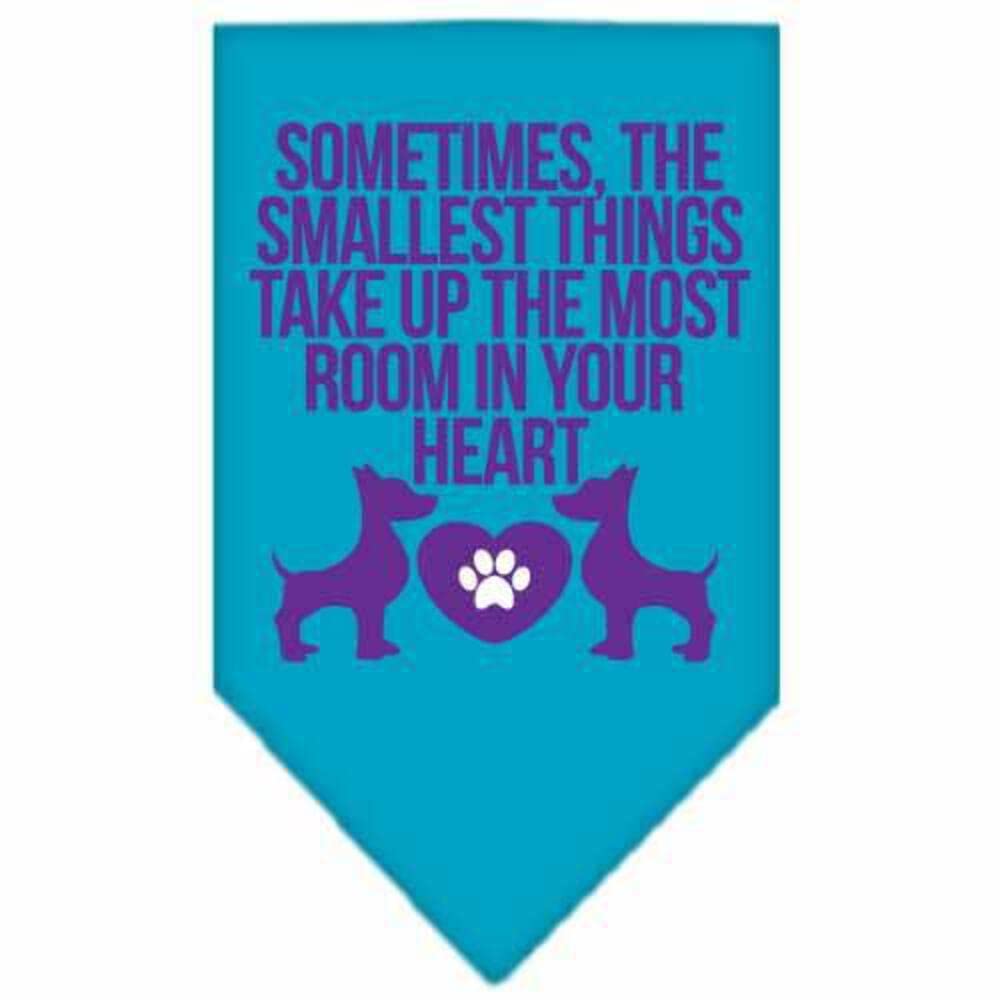 Pet and Dog Bandana Screen Printed, "Sometimes, The Smallest Things Take Up The Most Room In Your Heart" Turquoise Small
