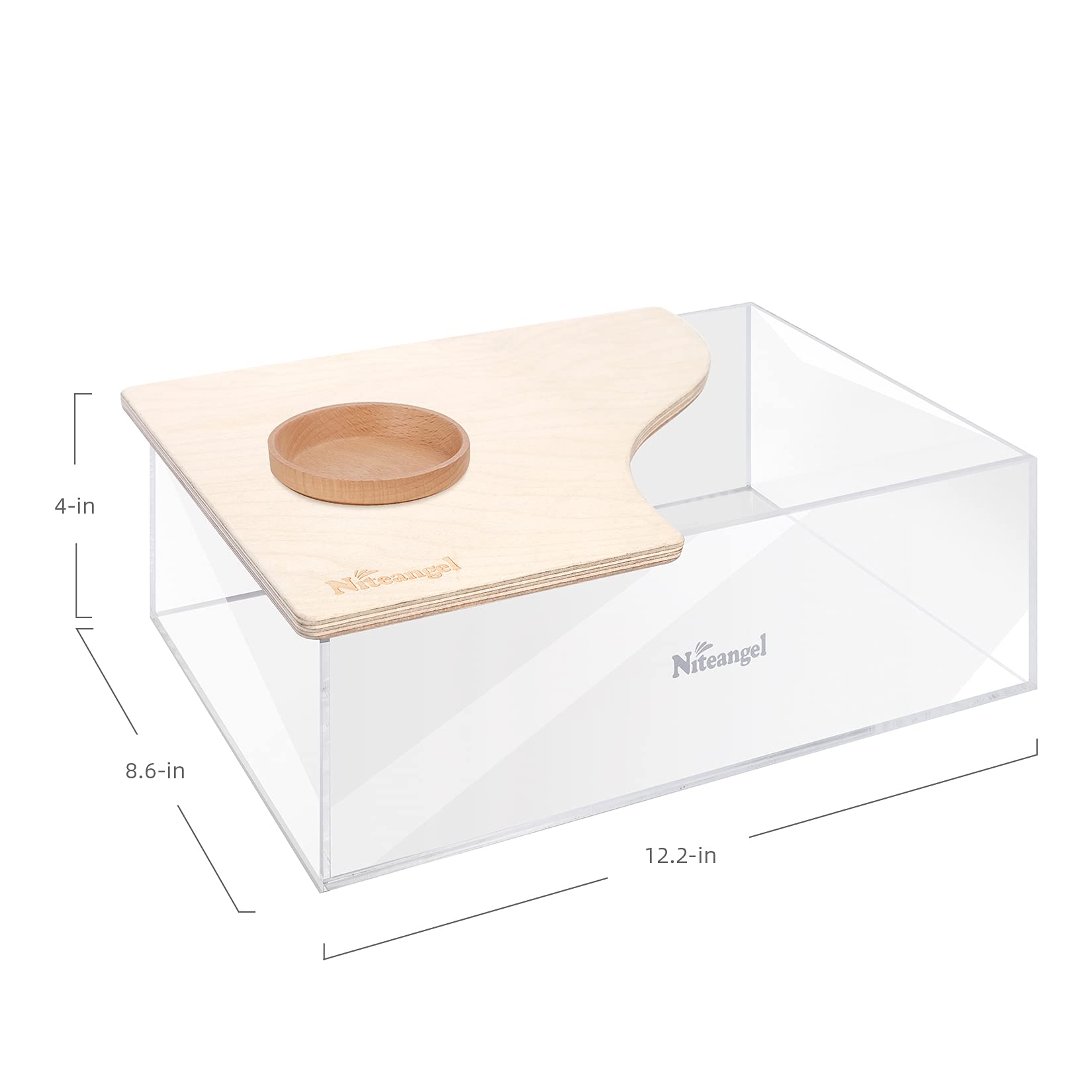 Niteangel Small Animal Sand-Bath Box: - Acrylic Critter'S Sand Bath Shower Room & Digging Sand Container For Hamsters Mice Lemming Gerbils Or Other Small Pets (Rectangle, Birch-Wood)