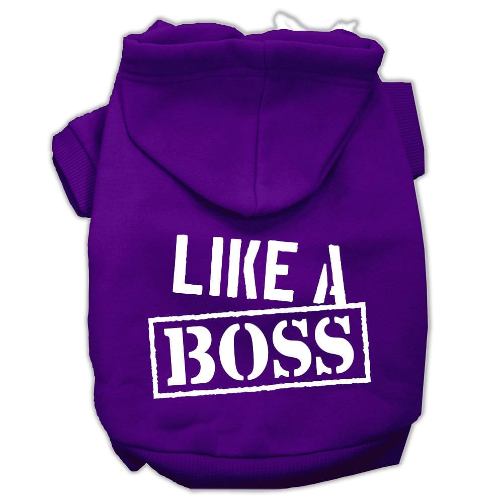 Pet, Dog & Cat Hoodie Screen Printed, 'Like A Boss' Purple Xs (0-3 Lbs.)