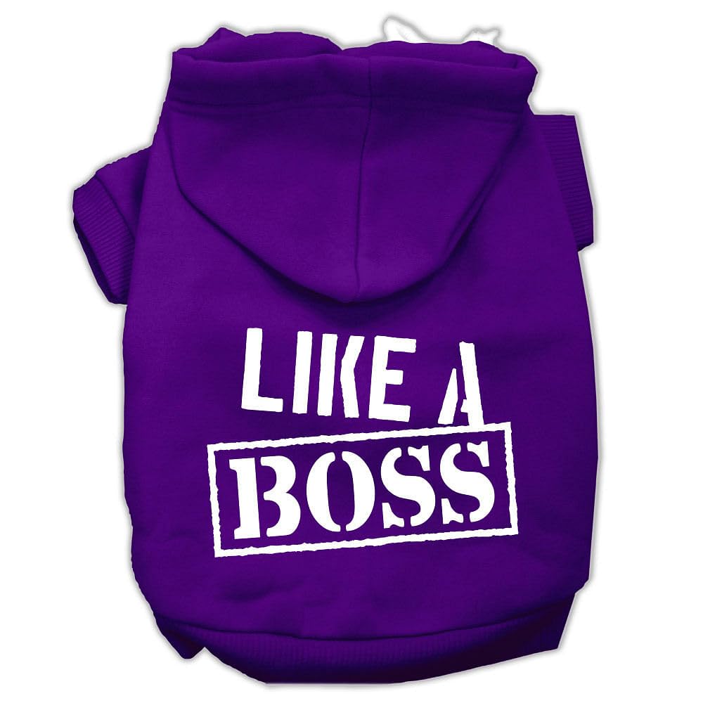 Pet, Dog & Cat Hoodie Screen Printed, 'Like A Boss' Purple 2Xl (20-25 Lbs.)