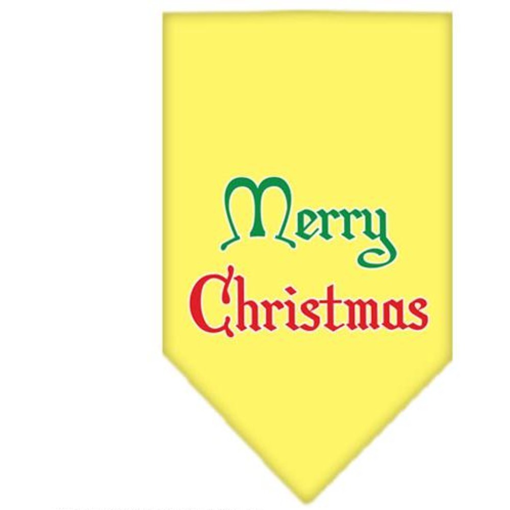 Christmas Pet and Dog Bandana Screen Printed, &quot;Merry Christmas&quot; Yellow Small