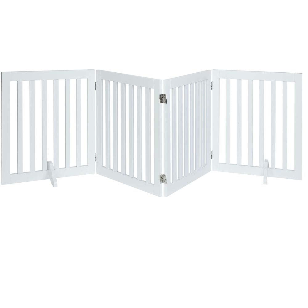 Unipaws 24”H Free Standing Pet Gate For Dog Cat Baby, Wooden Dog Gates For Doorway, Stairs, Step Over Foldable Pet Fence For The House, Expandable Dog Barrier, Indoor Use, White