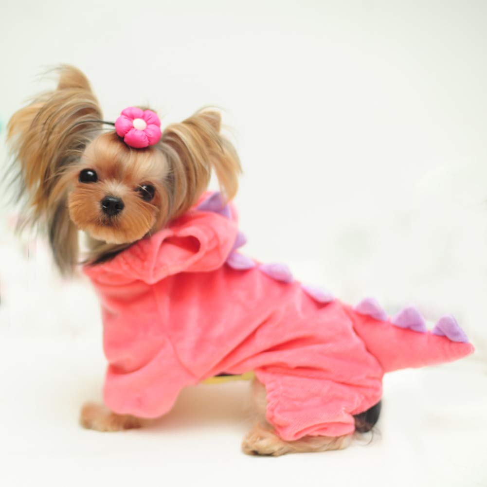 Delifur Dinosaur Dog Halloween Costume Pet Dino Hoodie For Small Dogs Cats (S, Pink)