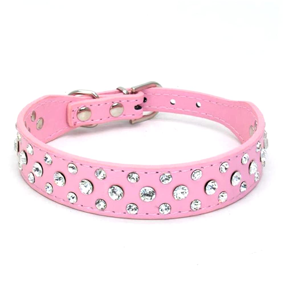 Pimaodog Rhinestone Dog Collar, Bling Rhinestone Pu Leather Crystal Diamond Pet Dog Cat Puppy Collar Black S M L Xl (M:26-32Cm, Pink)