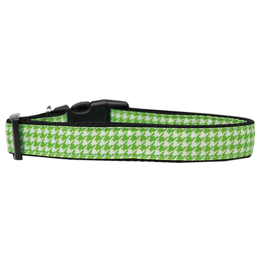 Pet Dog & Cat Nylon Collar or Leash, &quot;Houndstooth Lime Green&quot; LG Collar