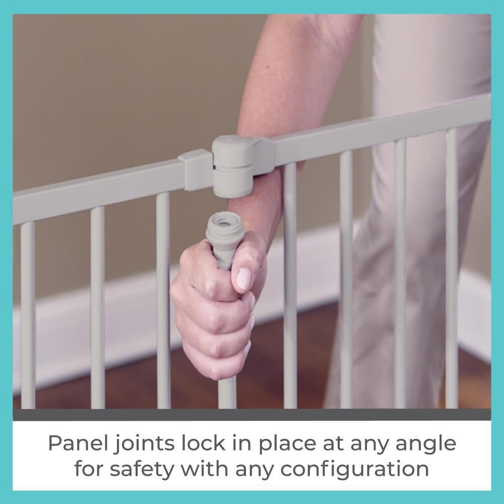 Toddleroo By North States 3 In 1 Metal Superyard 8 Panel Play Yard, Baby Gate, Playpen Or Extra Wide Baby Fence, 199' Wide. Wall Mount Kit Included. 19 Sq Ft Play Yard (30' Tall, Taupe)