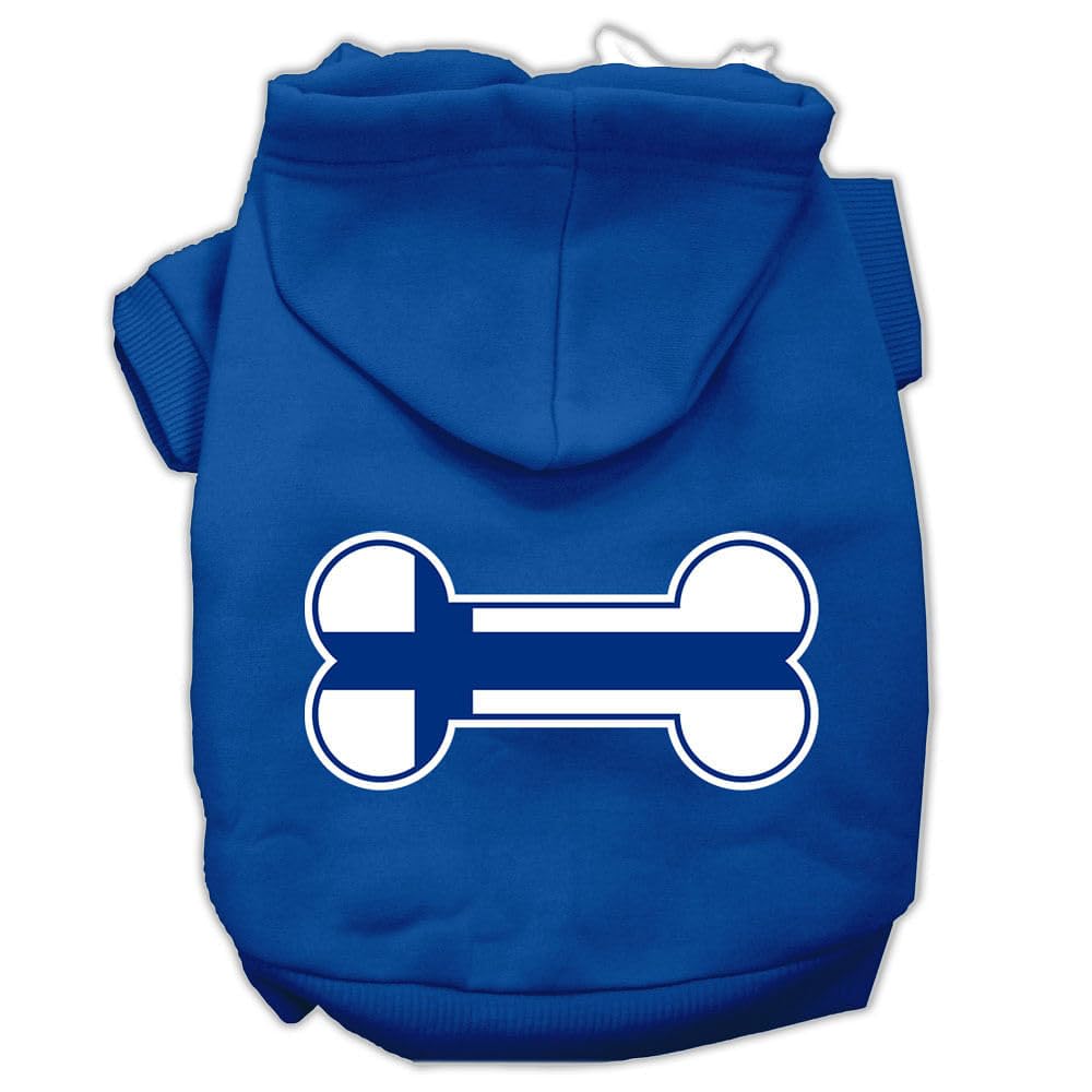 Pet, Dog & Cat Hoodie Screen Printed, 'Bone Shaped Finland Flag' Blue 2Xl (20-25 Lbs.)