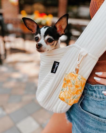 NATUYA Small Dog Carrier Sling Cat Sling,Adjustable Strap Hand Free Pet Puppy for Outdoor Traveling Subway (White, Canvas)