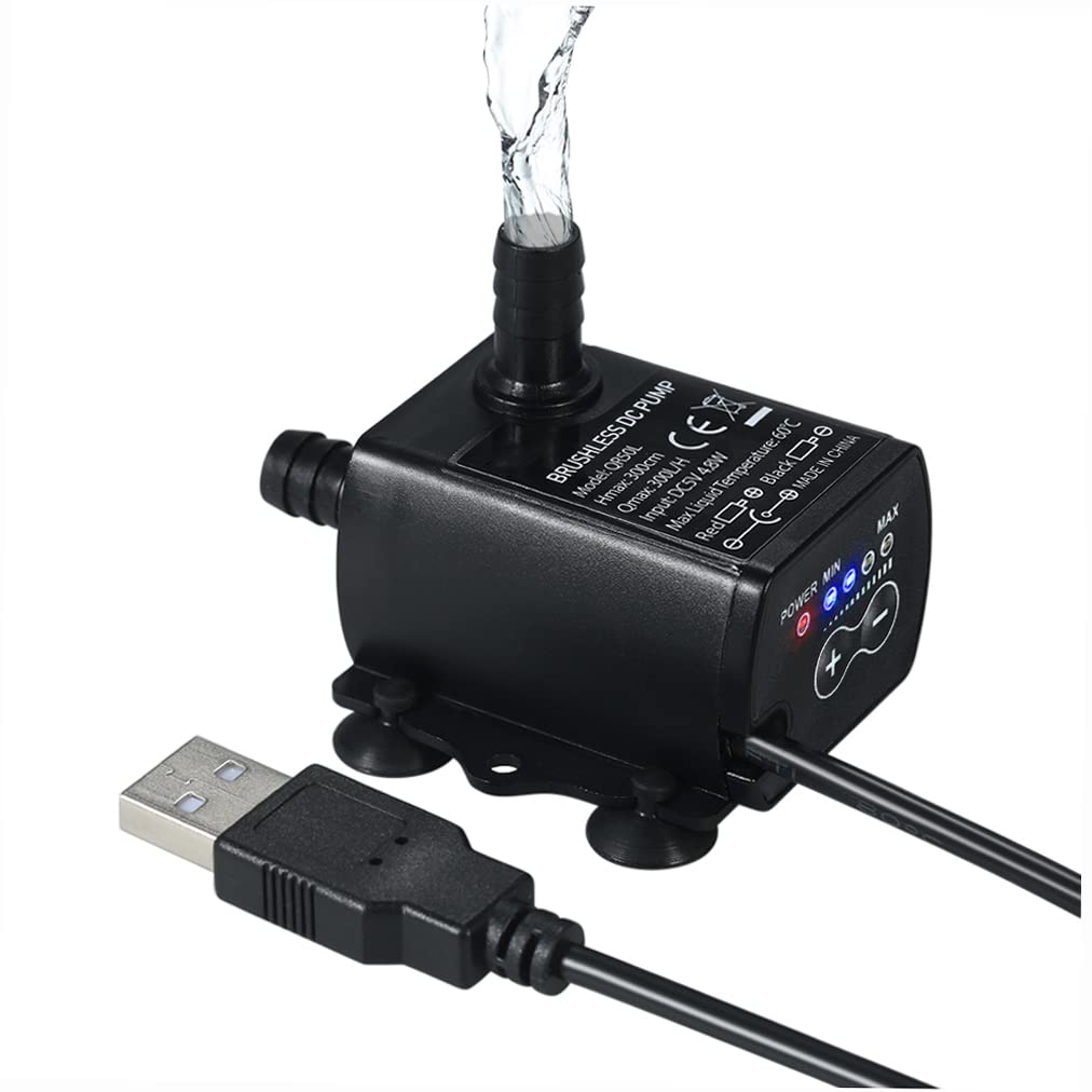 Decdeal Submersible Water Pump Aquarium Fountain With Flow Adjustment Function And Usb Interface, Dc 5V 4.8W 300L/H Lift 300Cm