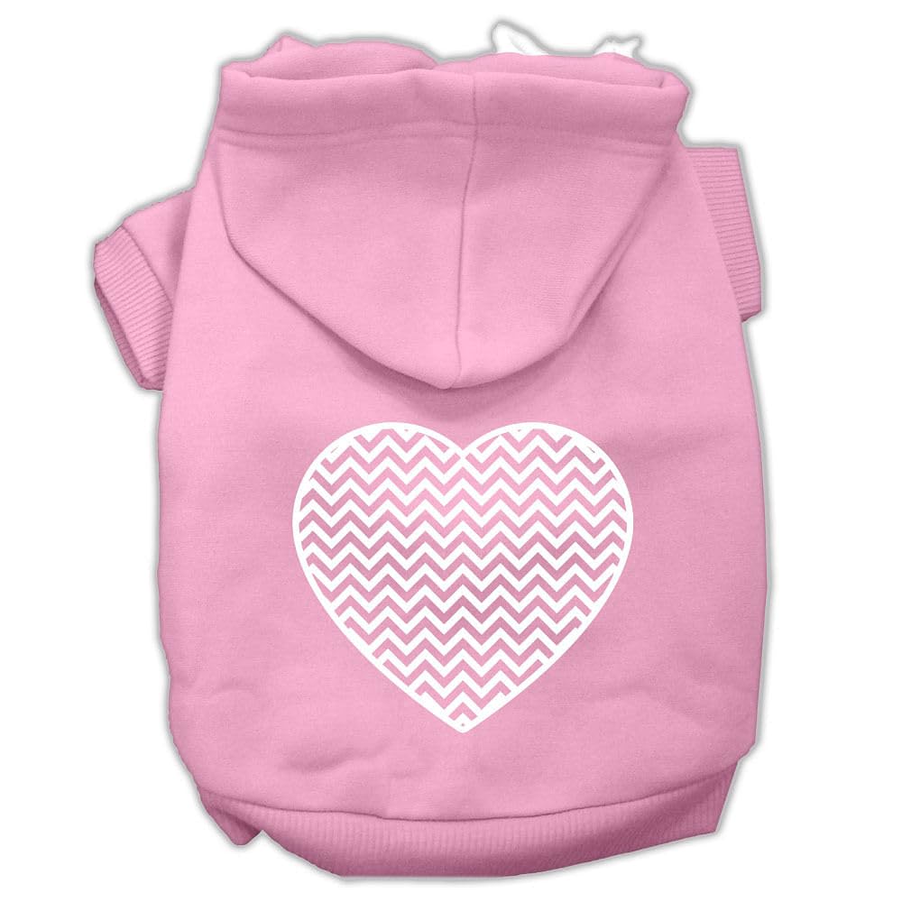 Pet Dog & Cat Hoodie Screen Printed, 'Chevron Heart' Light Pink 3Xl (25-35 Lbs.)