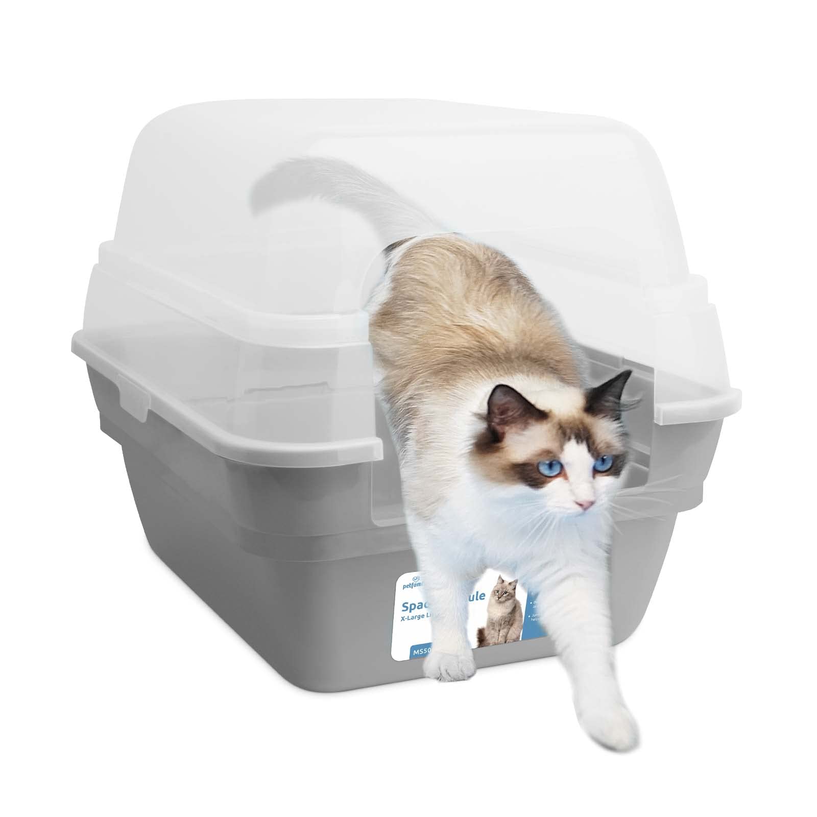 Petfamily Cat Litter Box, Large Foldable Jumbo Hooded With Transparent Lid,Grey