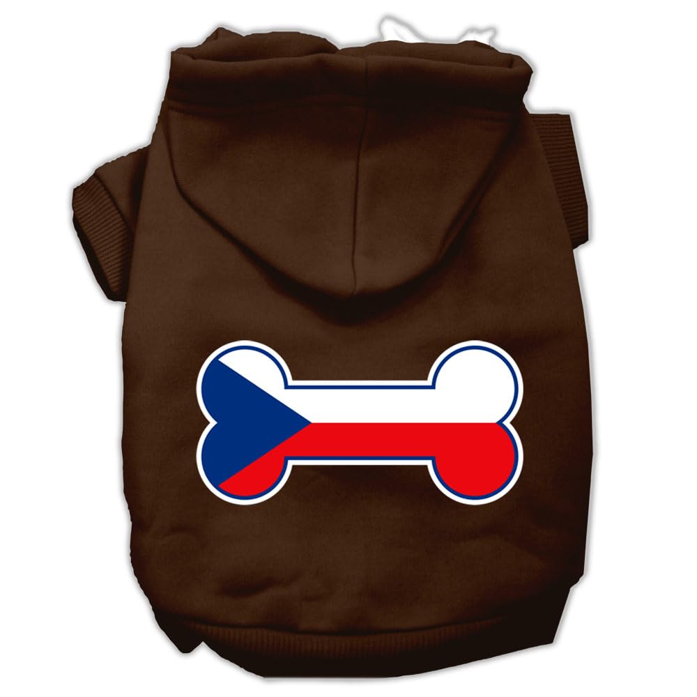 Pet, Dog & Cat Hoodie Screen Printed, 'Bone Shaped Czech Republic Flag' Brown Lg (10-14 Lbs.)\