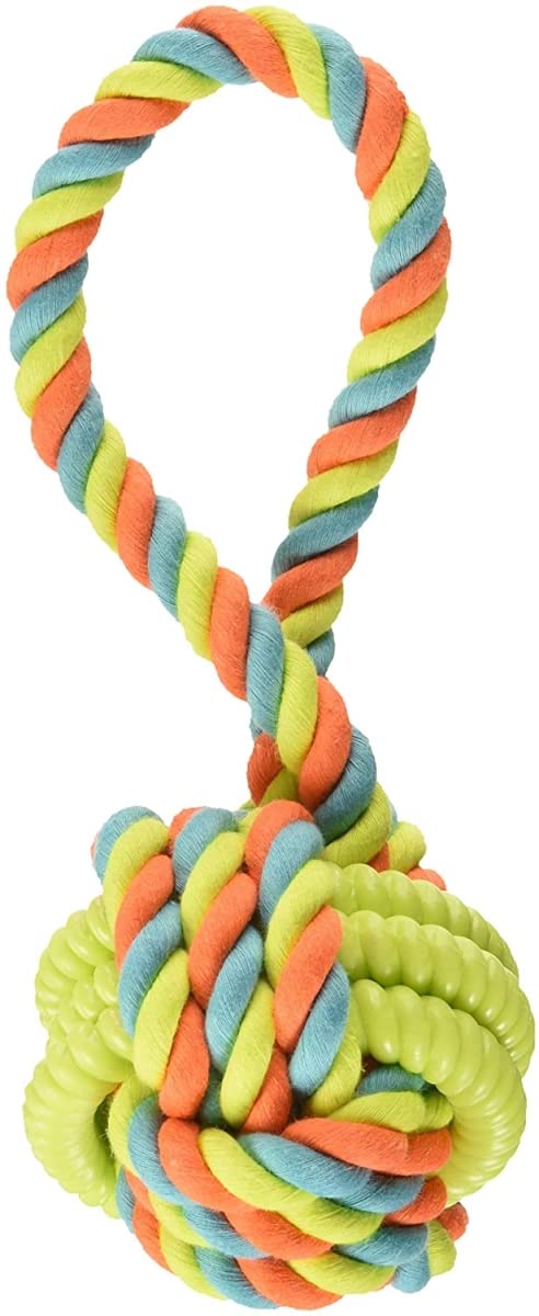 Boss Pet Chomper Extra Tough & Colorful Knoted Rope & Tpr Coiled Tug Dog Toy - Medium Size Dog Toy, Multi