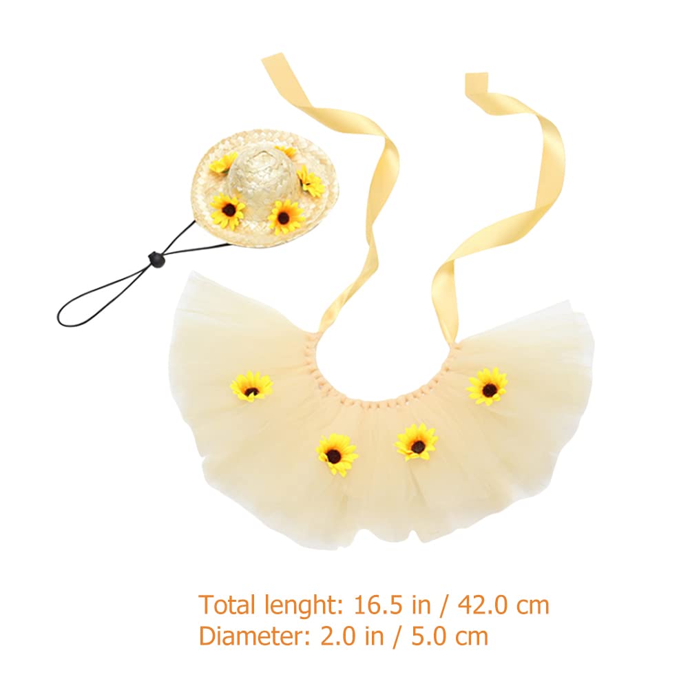 LUOZZY Pet Costume Straw Hat Sunflower Skirt Set for Dogs Halloween Hawaii Luau Party Supplies Cat Dress up Costume Accessories
