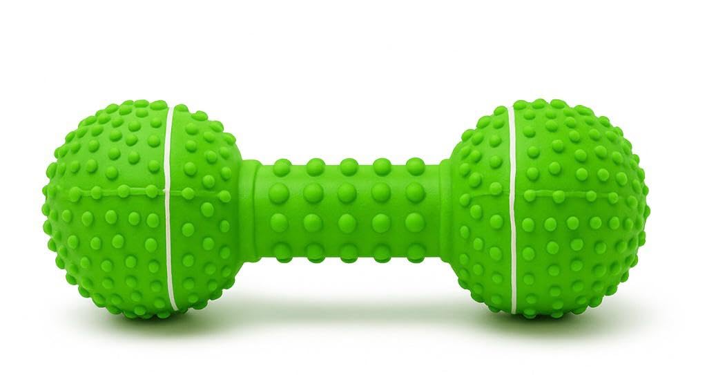 WAGGYTAILS Squeaky Dumbbell Toy for Dogs (Made in U.S.A) 15 cm Durable Green Rubber Chew Toy | Interactive Sound Toy for Puppies